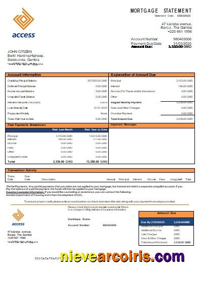 Gambia Access bank mortgage statement